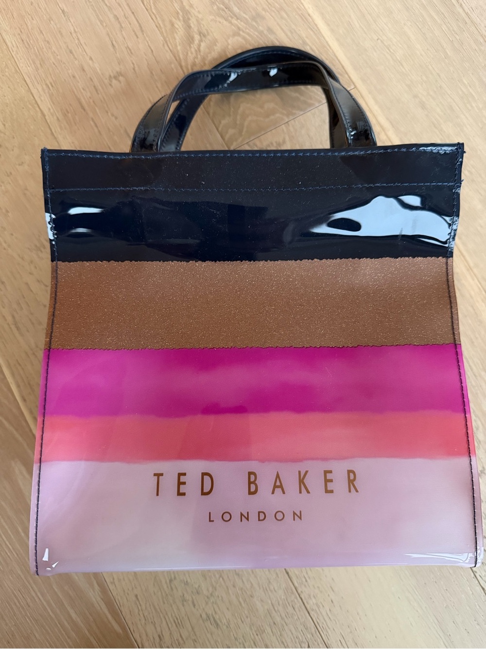 Ted Baker London Striped Patent Mini Tote in Black, Brown, Pink